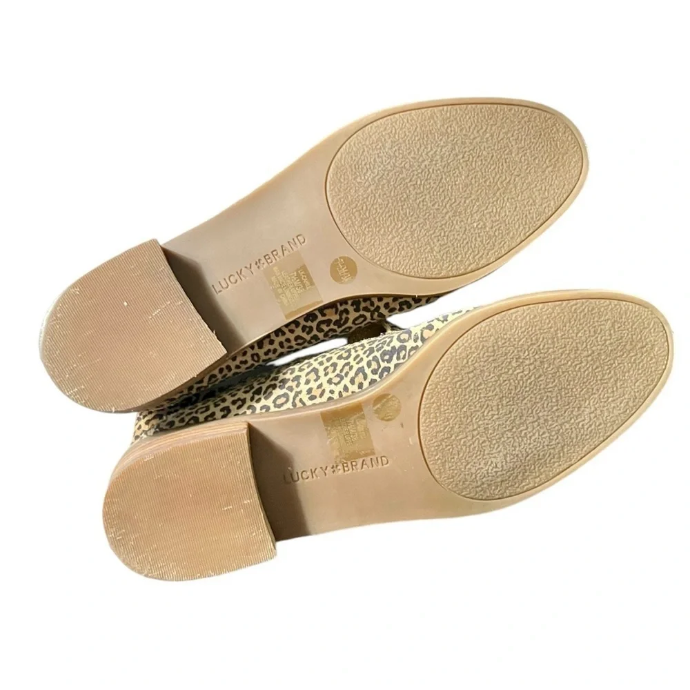 Lucky Brand Cahill Leopard Print Leather Slip On Loafers Size 7.5M Tan/Black